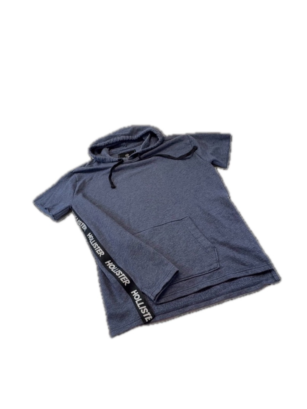Hollister Blue Short Sleeve Logo Tape Pullover Hoodie Tee Mens Large Gym Summer